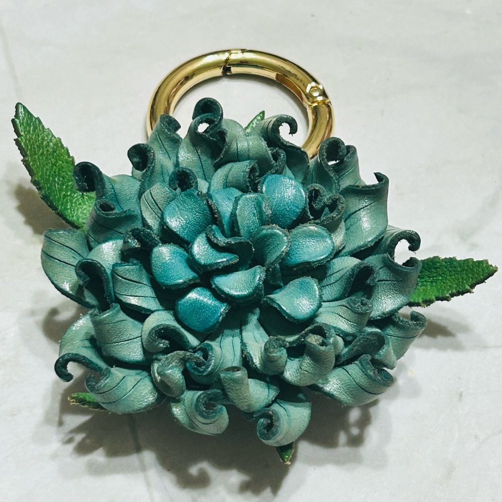 Teal Floral Leather Purse Charm - Handmade